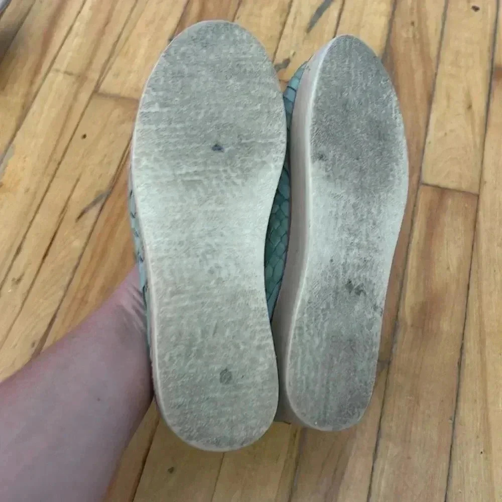 Leather woven platform turquoise sandals - Picture 6 of 7